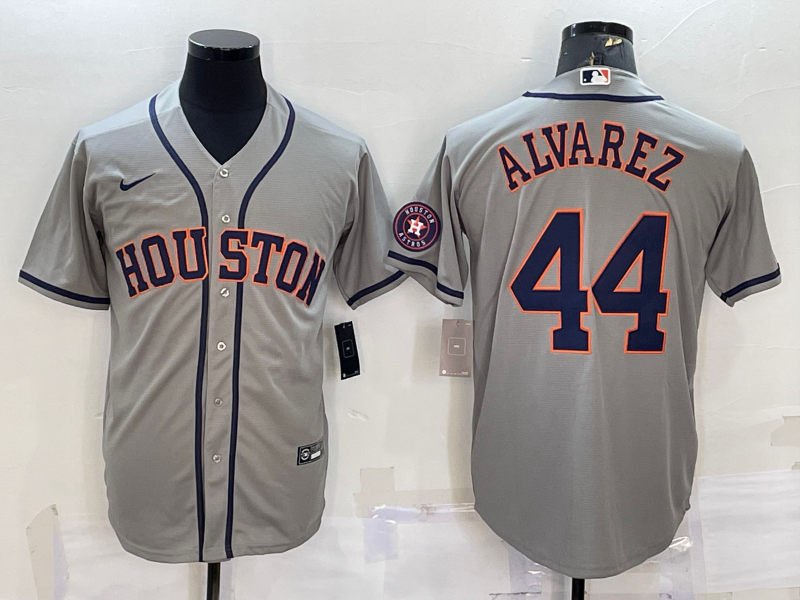 Men's Houston Astros #44 Yordan Alvarez Grey With Patch Cool Base Stitched Jersey